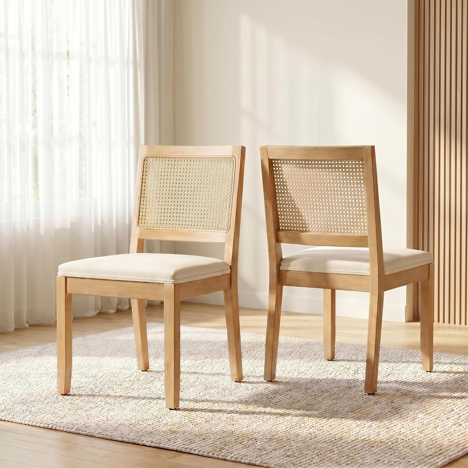 Boho Mid-Century Modern Dining Chairs Set of 2 with Rattan Cane Back Boho Mid-Century Modern Dining Chairs Set of 2 with Rattan Cane Back - Image 1
